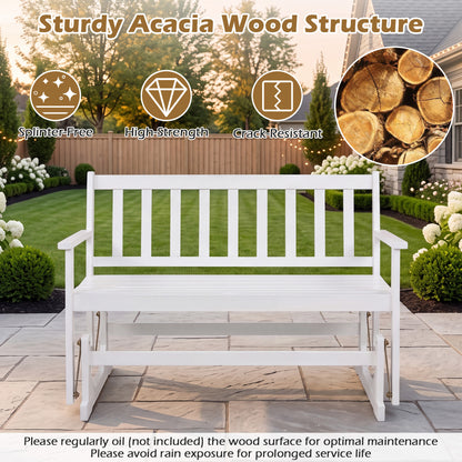 Chaise à bascule en bois d'acacia pour 2 personnes avec accoudoirs, blanc