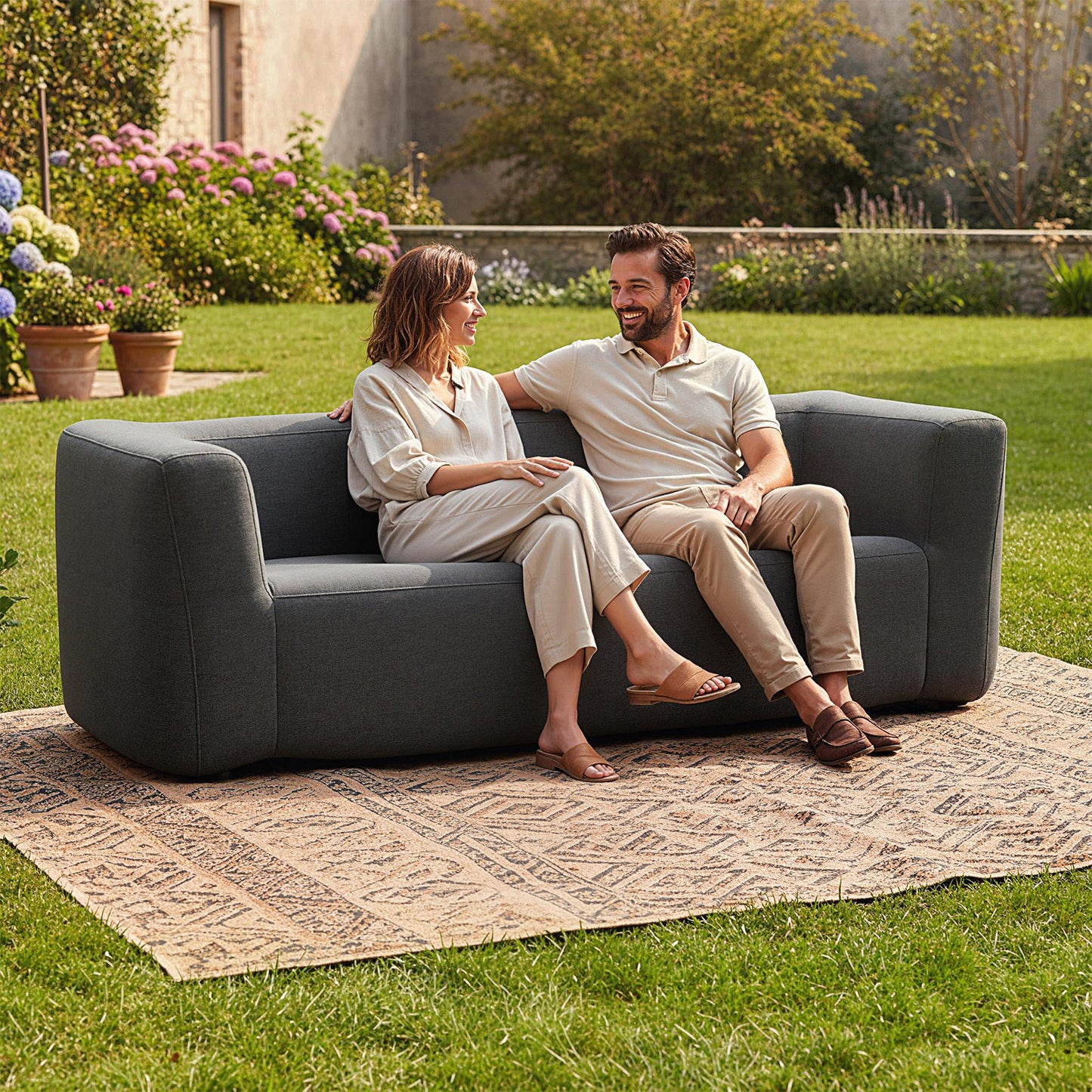 2-Person Portable Blow Up Sofa with Detachable Cover, Gray