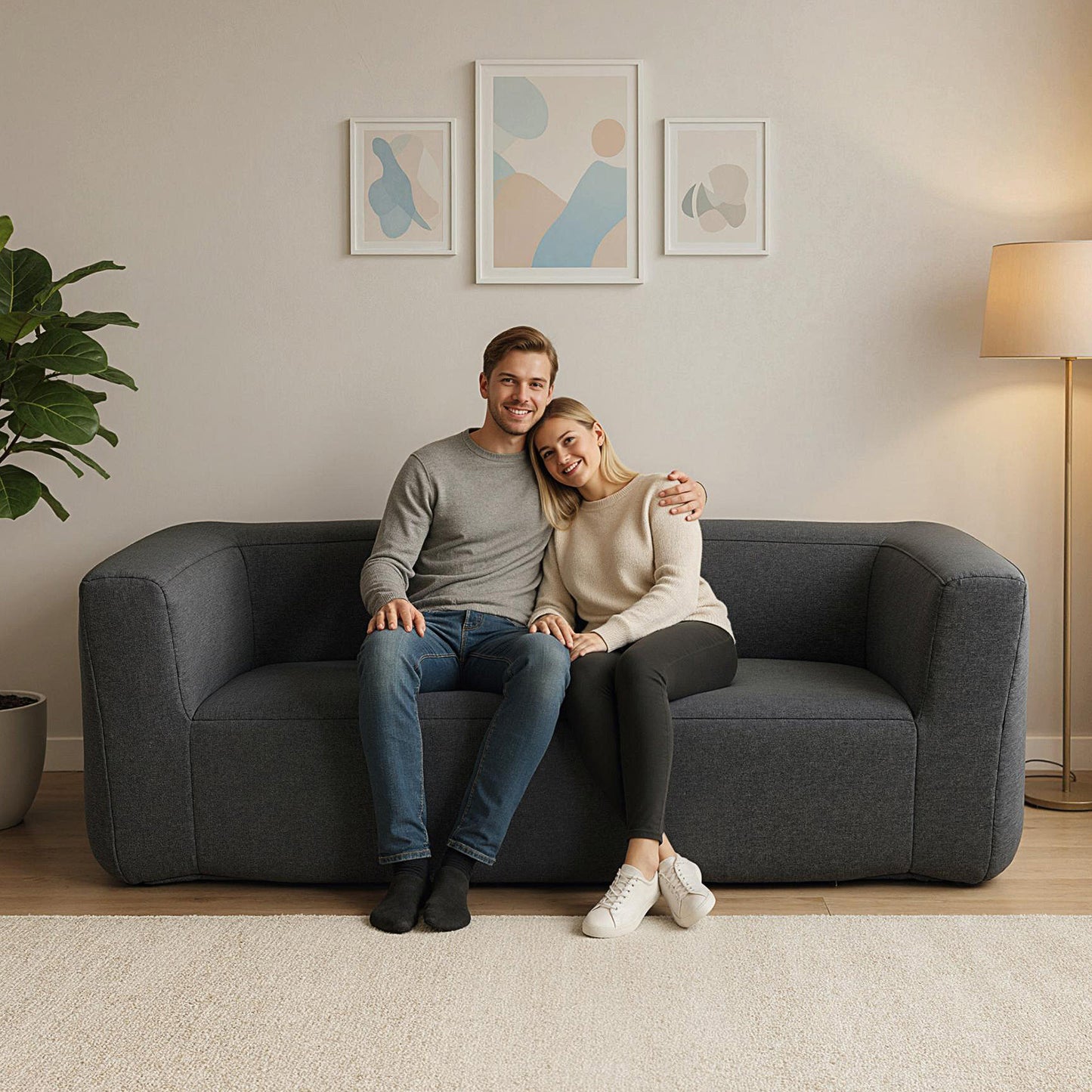 2-Person Portable Blow Up Sofa with Detachable Cover, Gray