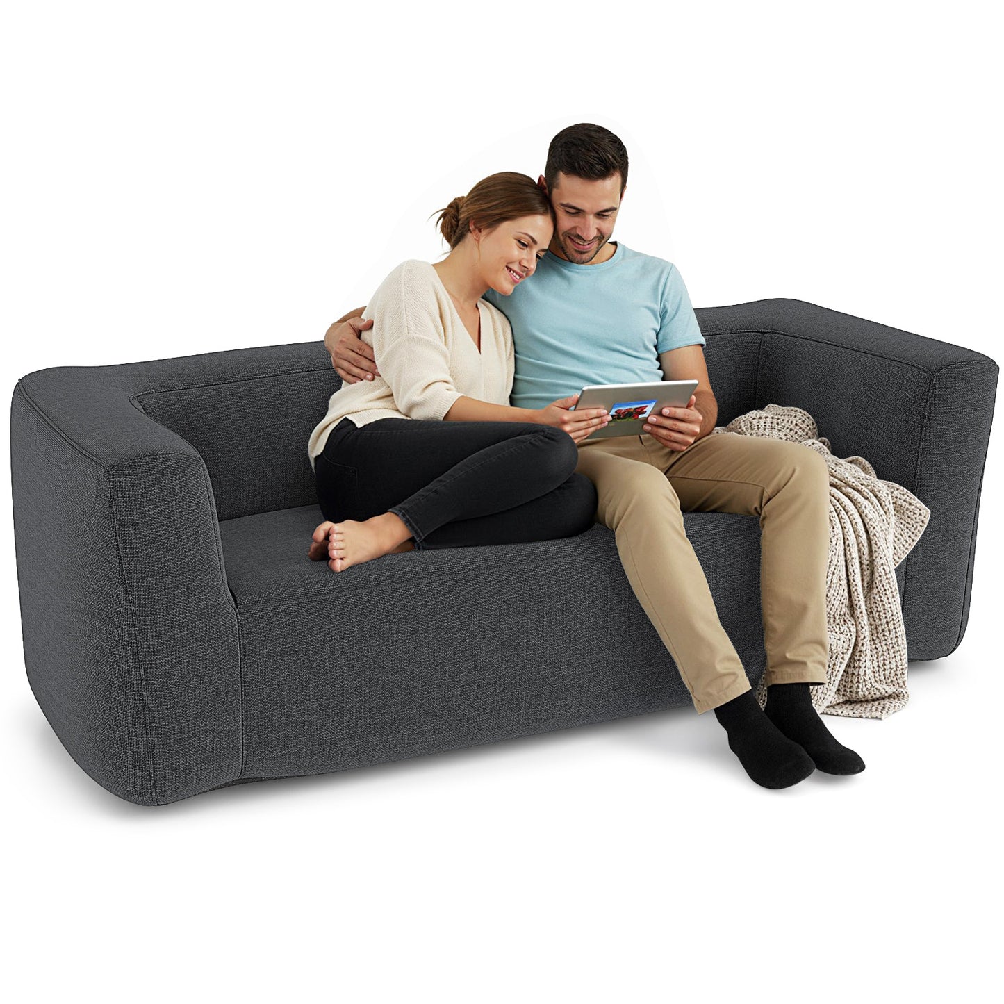 2-Person Portable Blow Up Sofa with Detachable Cover, Gray