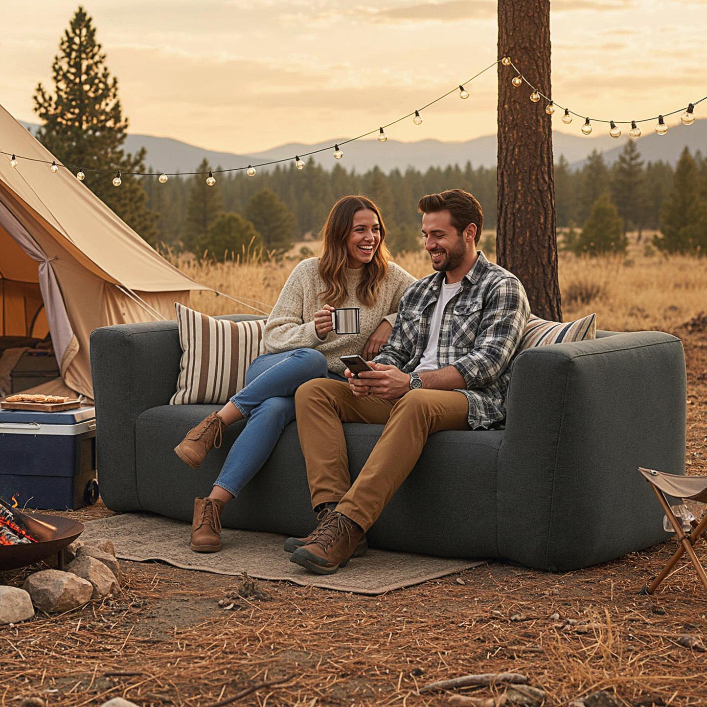 2-Person Portable Blow Up Sofa with Detachable Cover, Gray