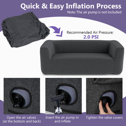2-Person Portable Blow Up Sofa with Detachable Cover, Gray