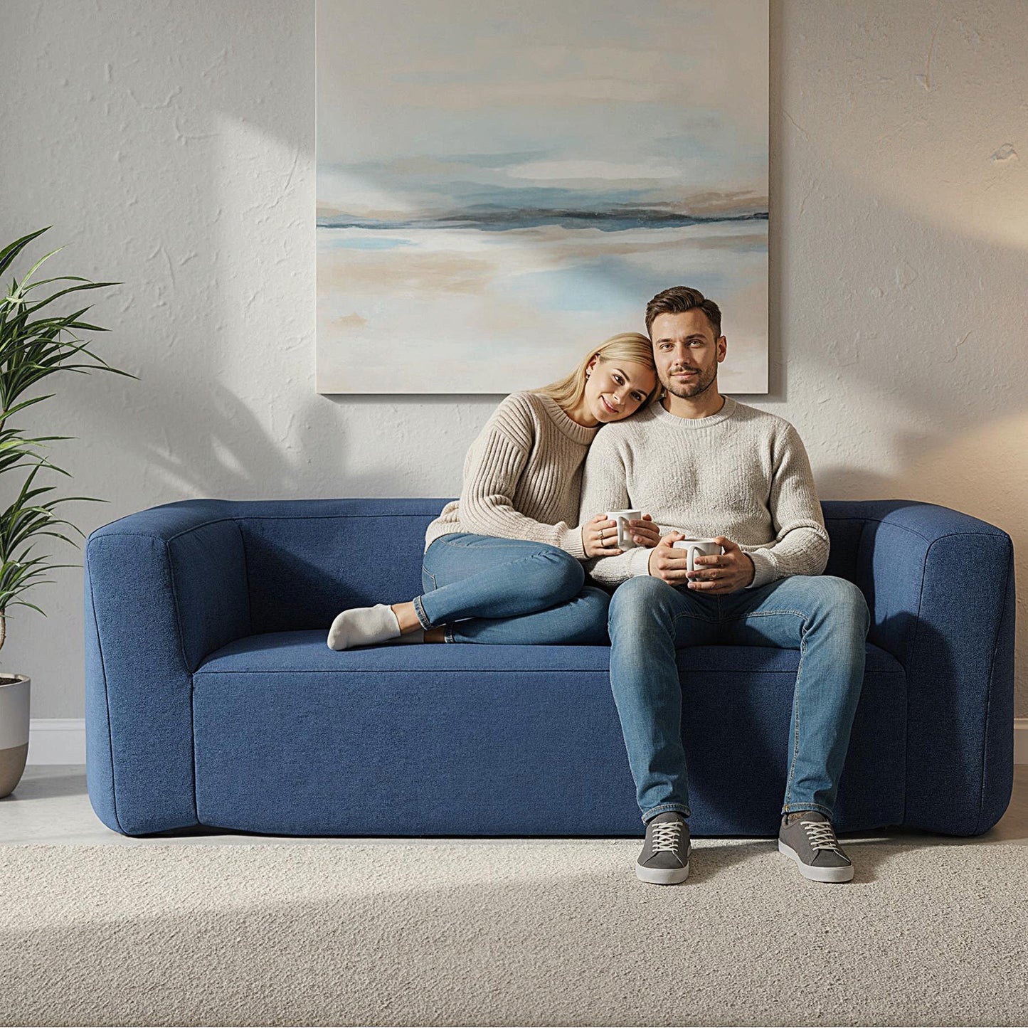 2-Person Portable Blow Up Sofa with Detachable Cover, Blue