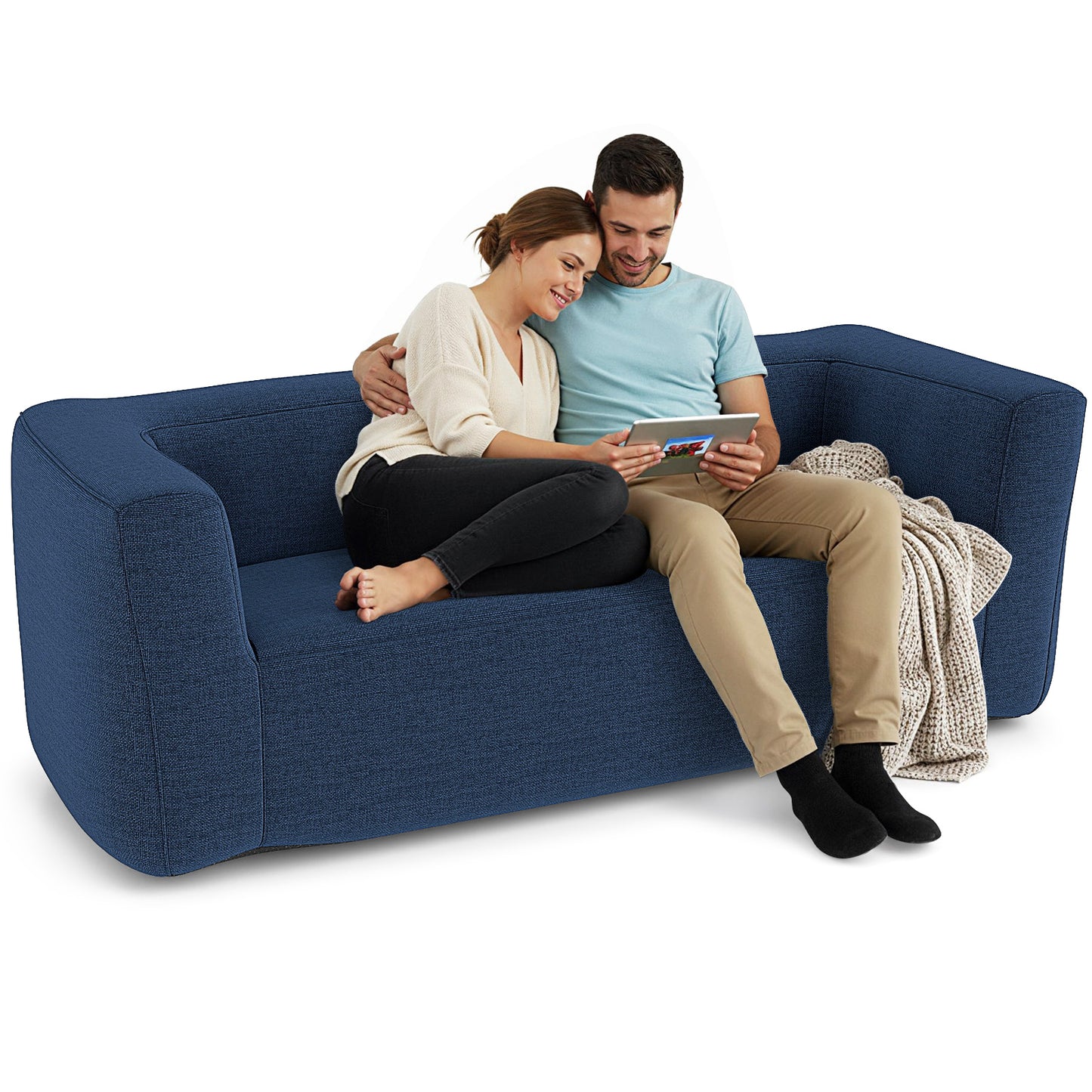 2-Person Portable Blow Up Sofa with Detachable Cover, Blue