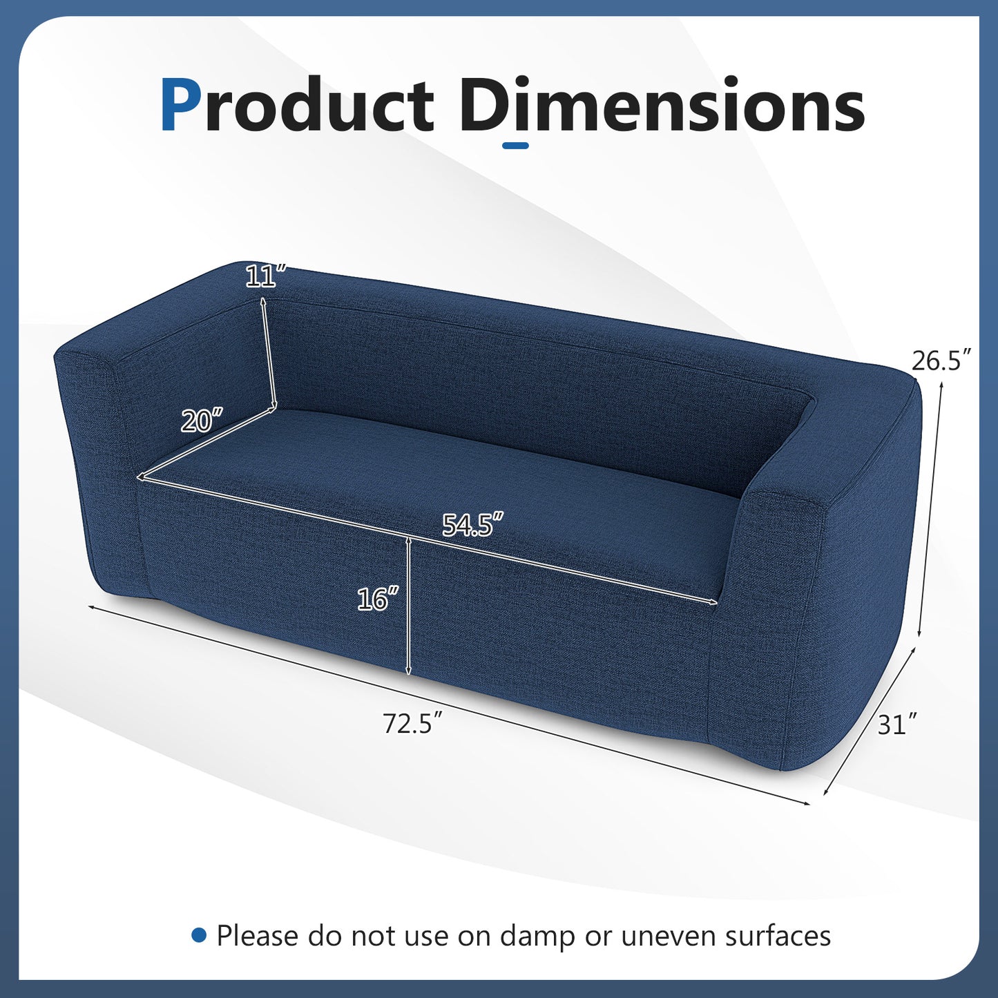 2-Person Portable Blow Up Sofa with Detachable Cover, Blue