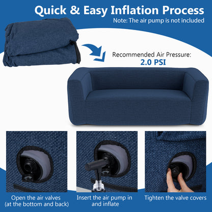 2-Person Portable Blow Up Sofa with Detachable Cover, Blue