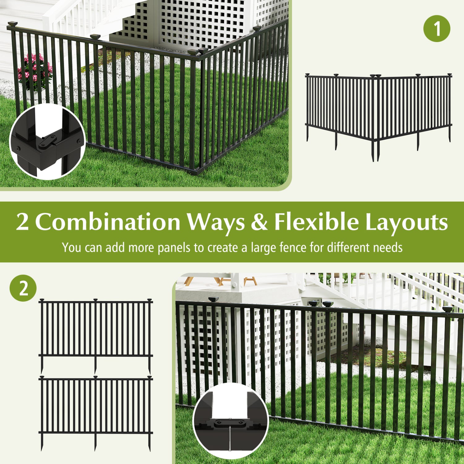 80 x 51 Inch Vinyl Picket Fence, 2 Piece Garden, Black Decorative Fencing & Flooring at Gallery Canada