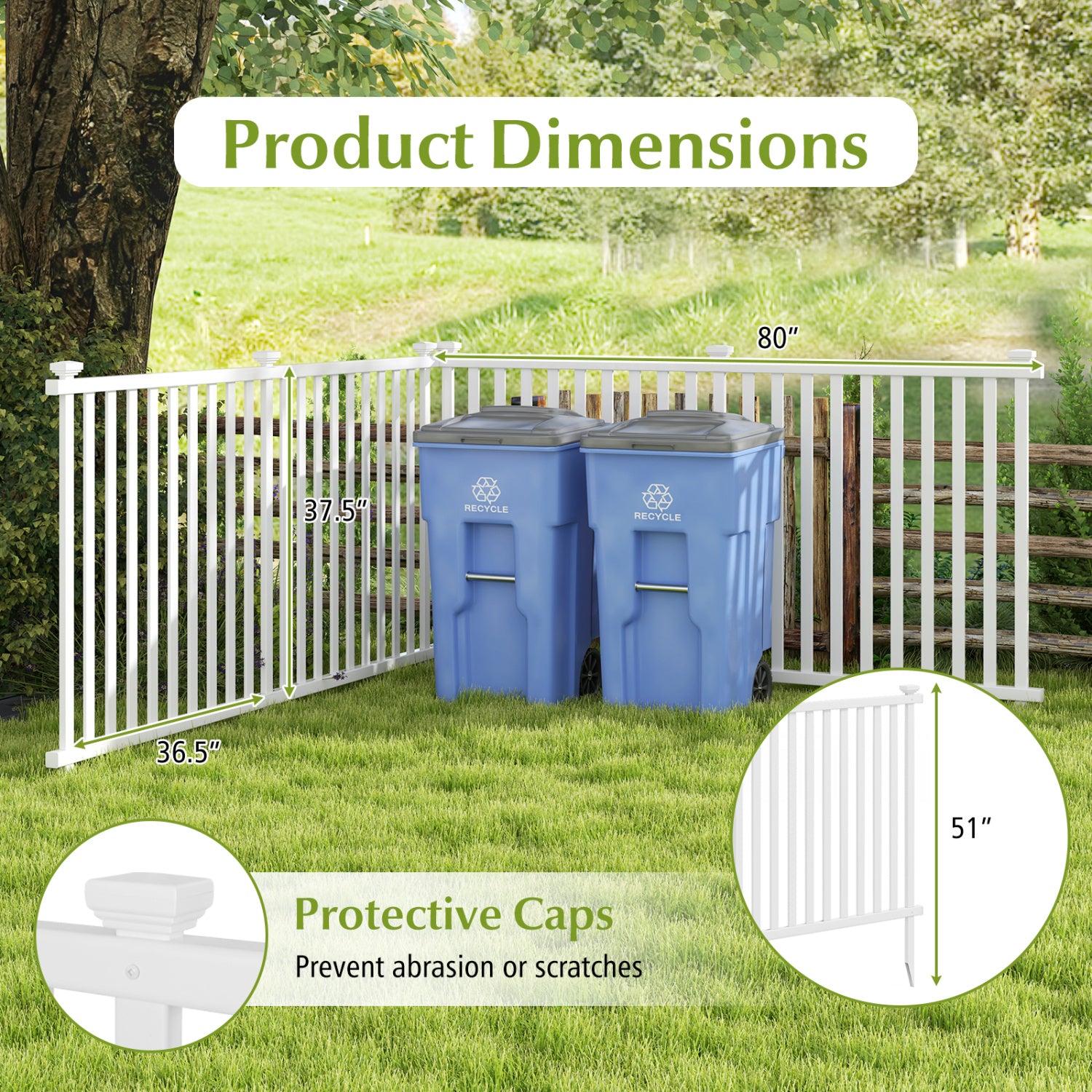 2 Piece 80 x 51 Inch Vinyl Picket Fence, Garden Fence, White Decorative Fencing & Flooring at Gallery Canada