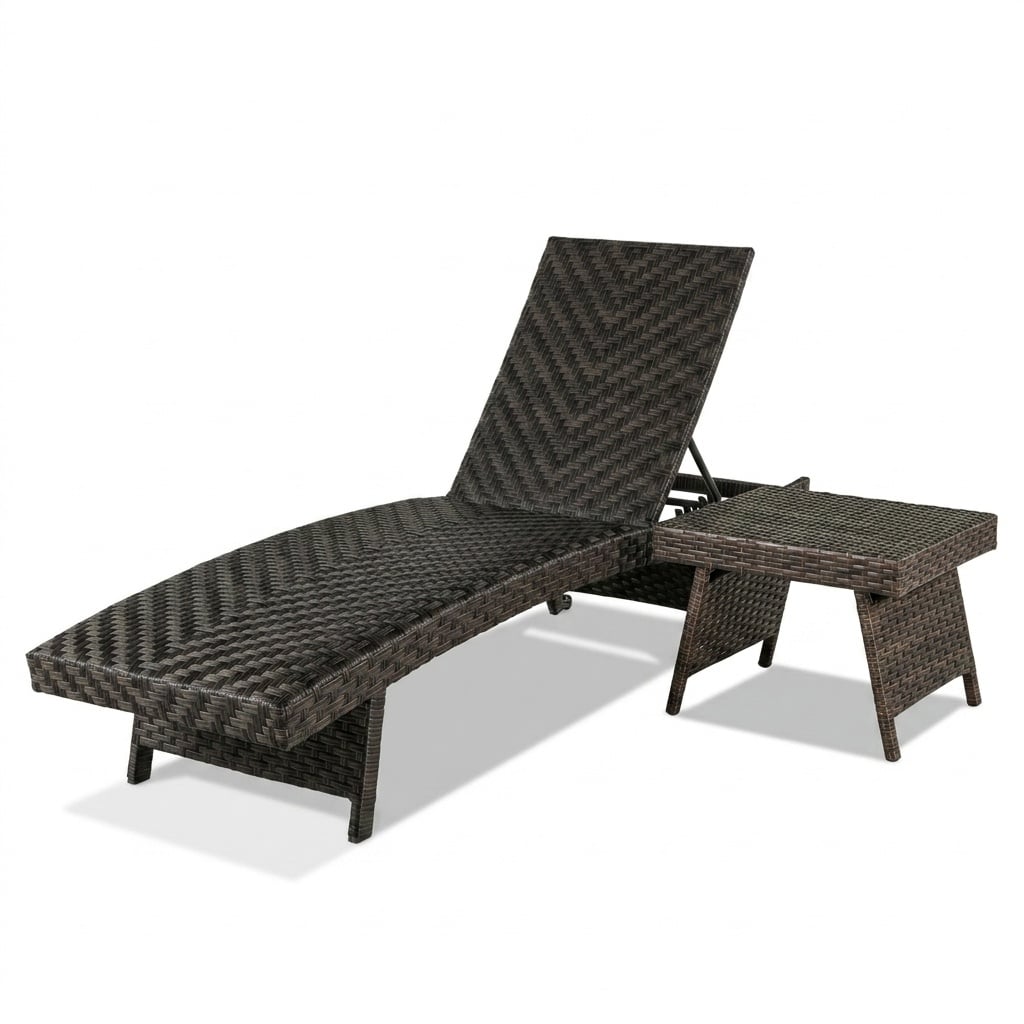 2-Piece Folding Rattan Patio Chaise Lounge Set
