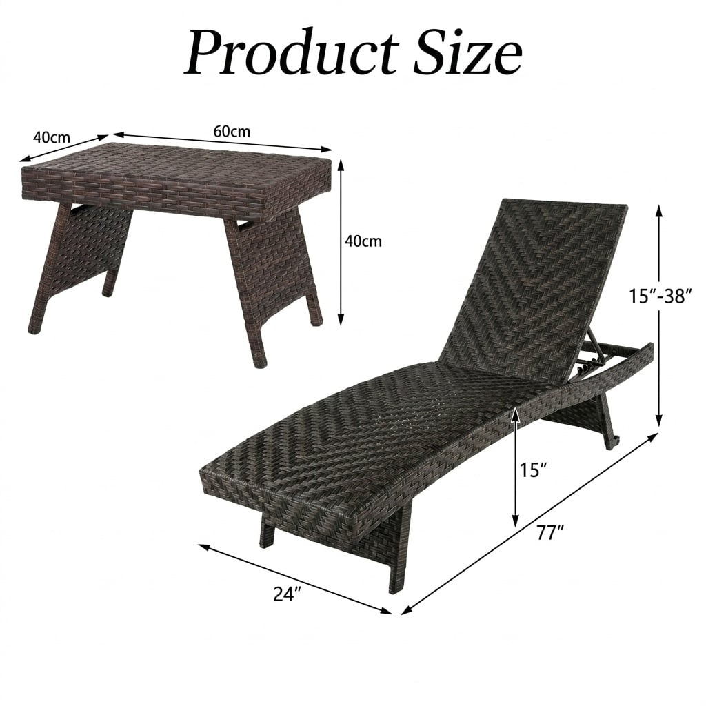 2-Piece Folding Rattan Patio Chaise Lounge Set