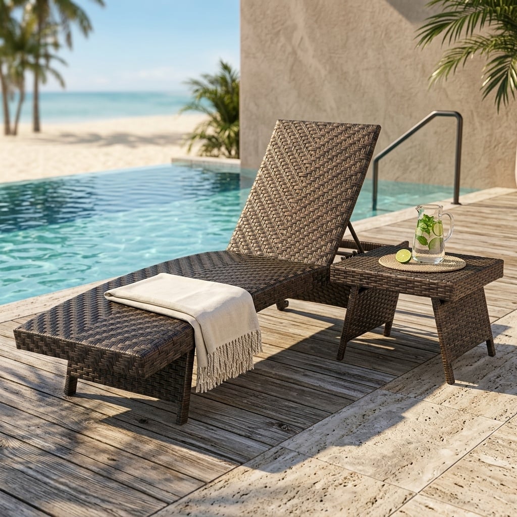 2-Piece Folding Rattan Patio Chaise Lounge Set