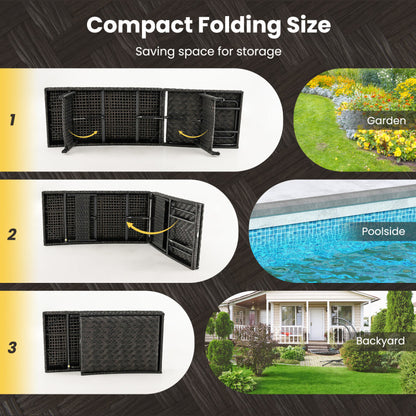 2-Piece Folding Rattan Patio Chaise Lounge Set