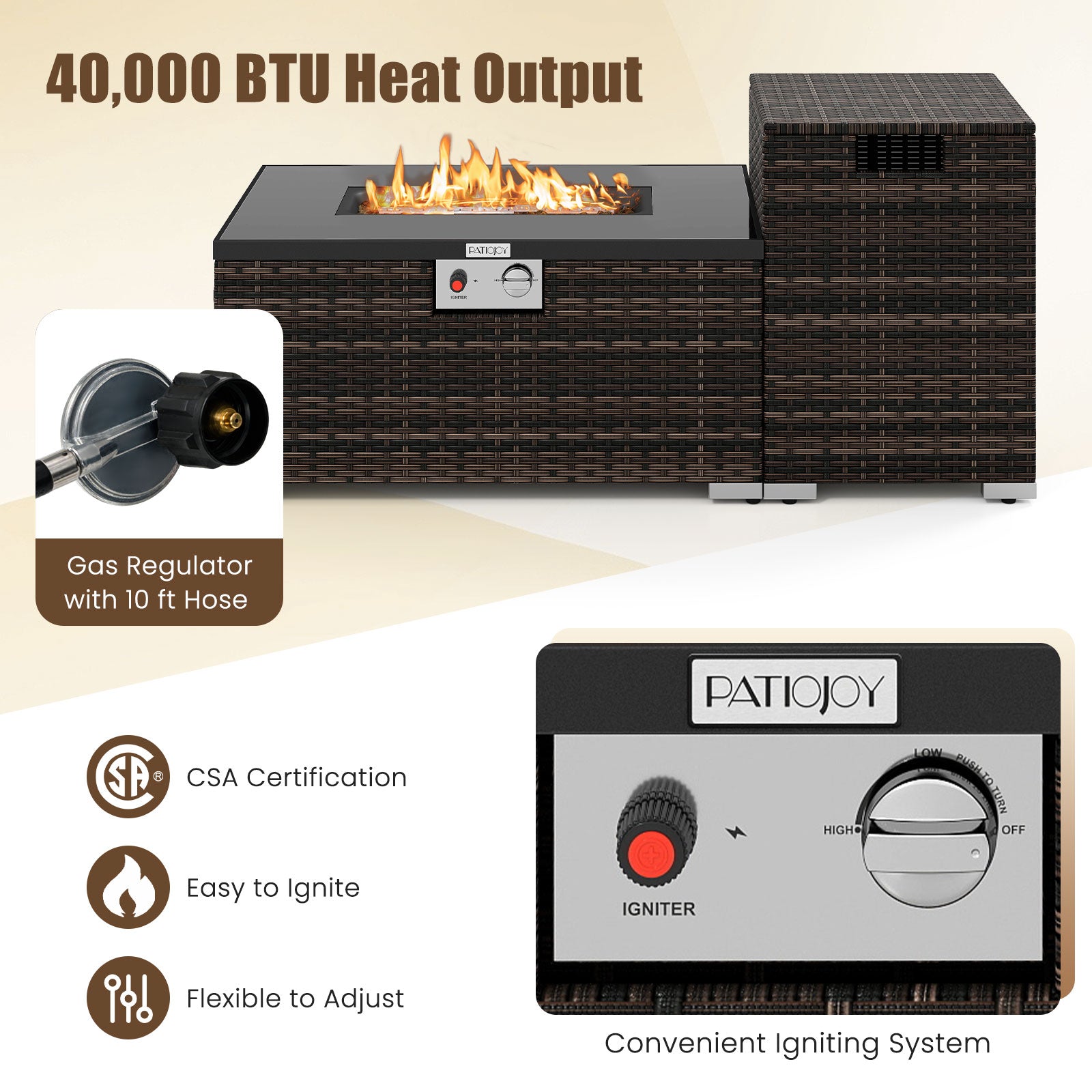 2-Piece Outdoor Rattan Fire Table Set 32 Inch Rectangle Gas Firepit with Tank Cover, Brown Fire Pit Tables at Gallery Canada