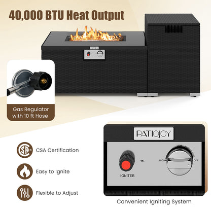 2-Piece Outdoor Rattan Fire Table Set 32 Inch Rectangle Gas Firepit with Tank Cover, Black Fire Pit Tables at Gallery Canada