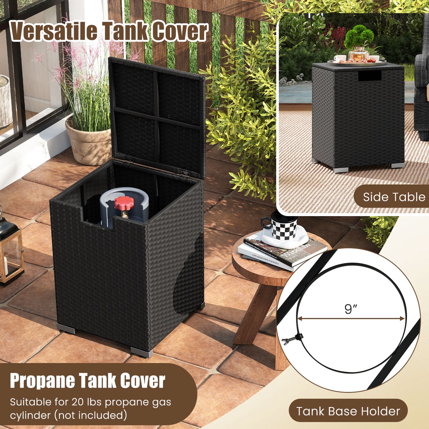 2-Piece Outdoor Rattan Fire Table Set 32 Inch Rectangle Gas Firepit with Tank Cover, Black Fire Pit Tables at Gallery Canada