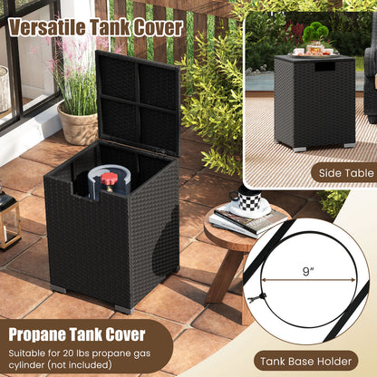 2-Piece Outdoor Rattan Fire Table Set 32 Inch Rectangle Gas Firepit with Tank Cover, Black Fire Pit Tables at Gallery Canada