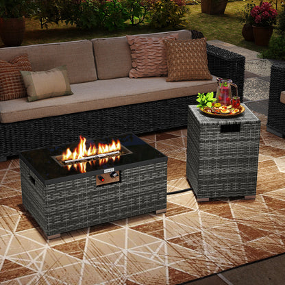 2-Piece Outdoor Rattan Fire Table Set 32 Inch Rectangle Gas Firepit with Tank Cover, Gray Fire Pit Tables at Gallery Canada