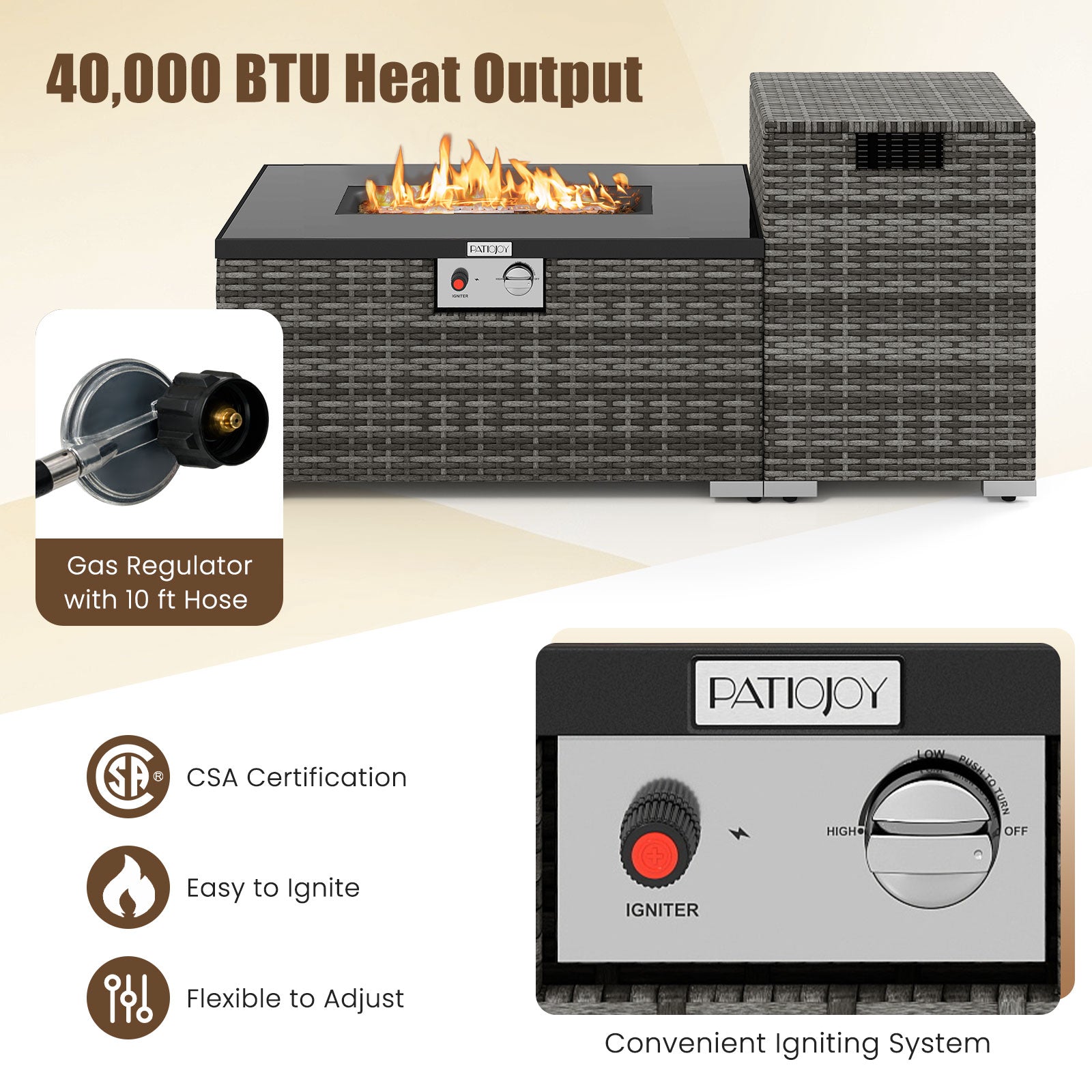 2-Piece Outdoor Rattan Fire Table Set 32 Inch Rectangle Gas Firepit with Tank Cover, Gray Fire Pit Tables at Gallery Canada