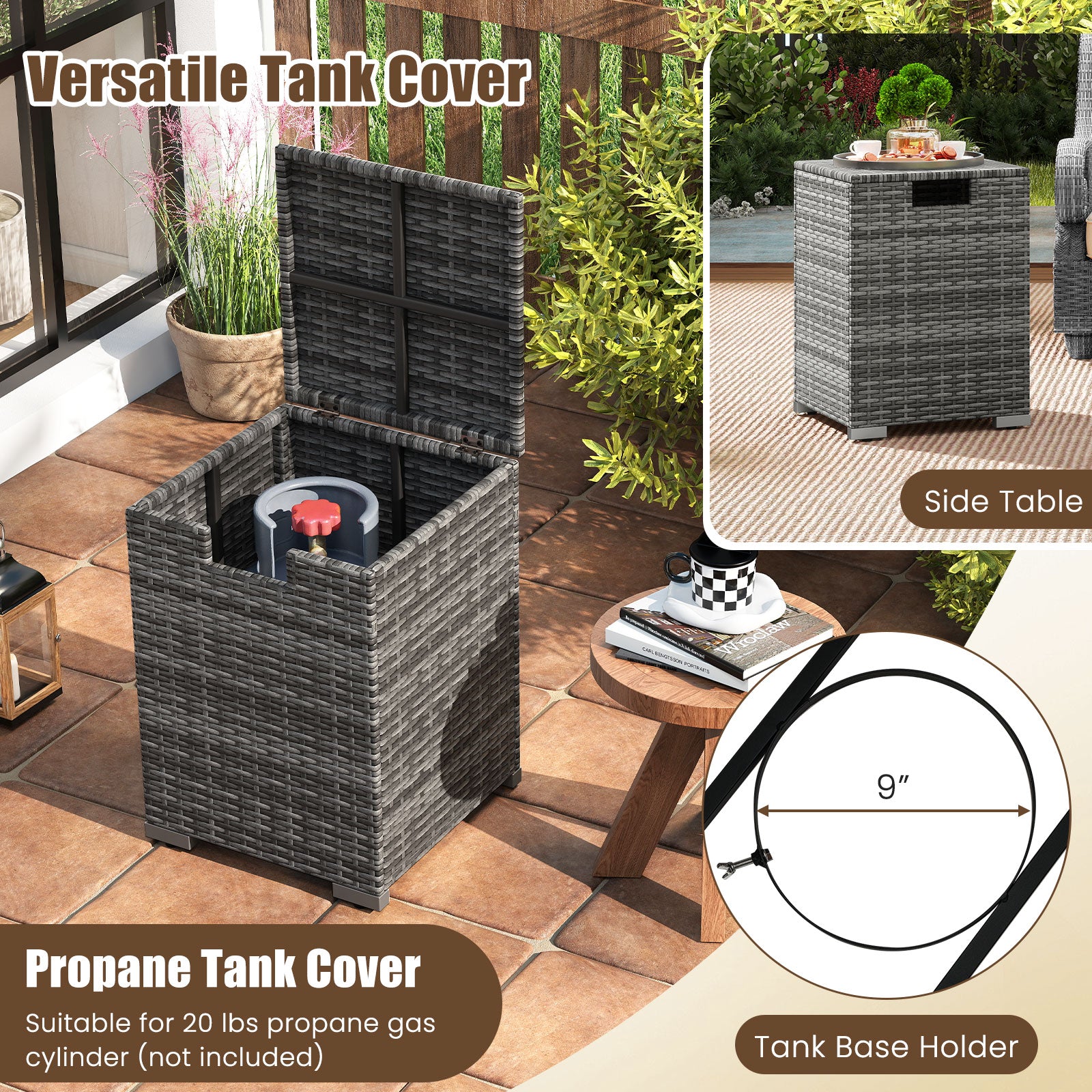 2-Piece Outdoor Rattan Fire Table Set 32 Inch Rectangle Gas Firepit with Tank Cover, Gray Fire Pit Tables at Gallery Canada