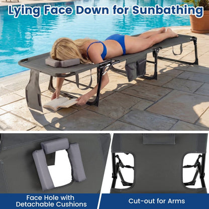 2-Piece Outdoor Tanning Chair & Side Table Set, Folding Lounge Chair