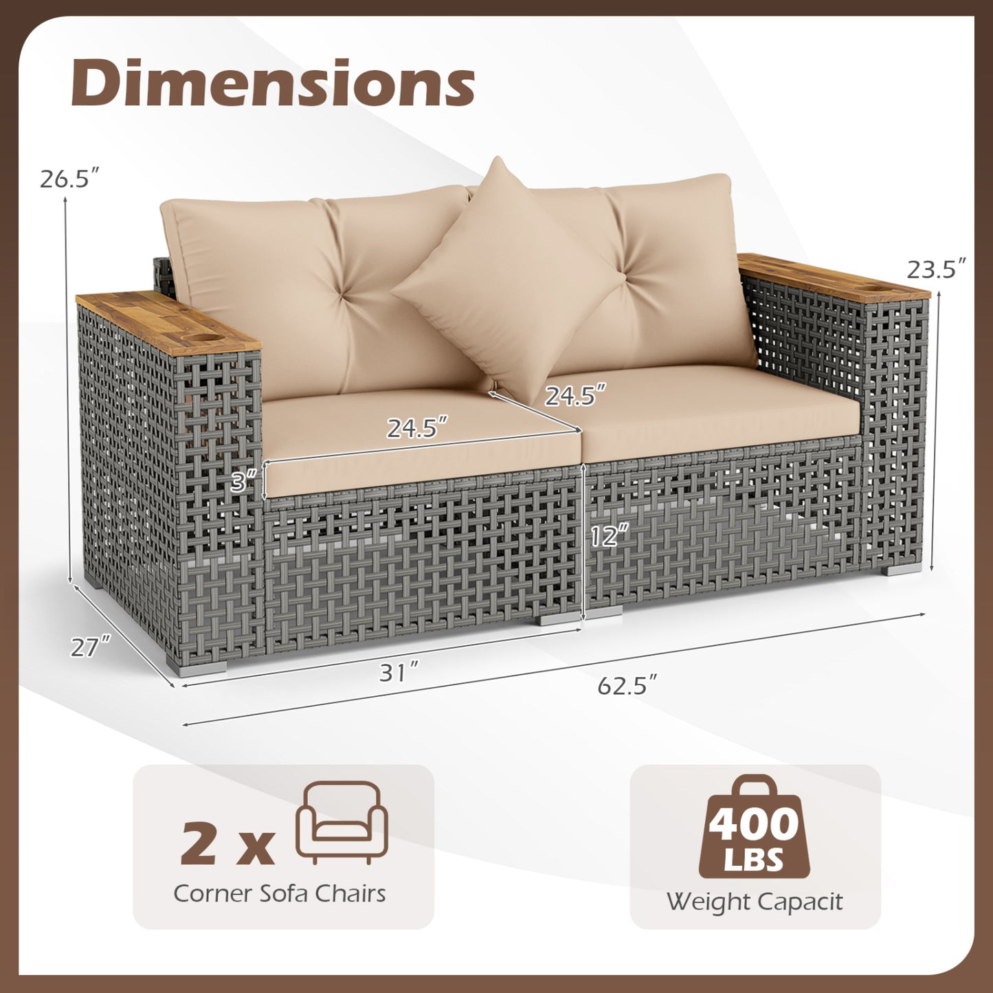 2-Piece Patio Corner Sofa Set, Thick Cushions, Beige Outdoor Sectionals at Gallery Canada