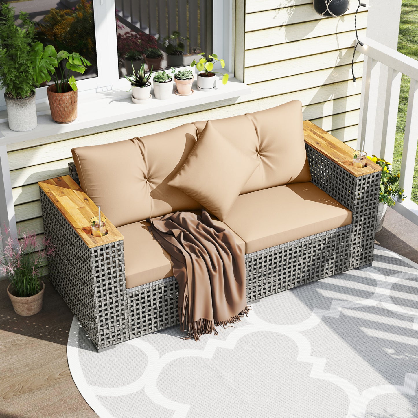 2-Piece Patio Corner Sofa Set, Thick Cushions, Beige Outdoor Sectionals at Gallery Canada