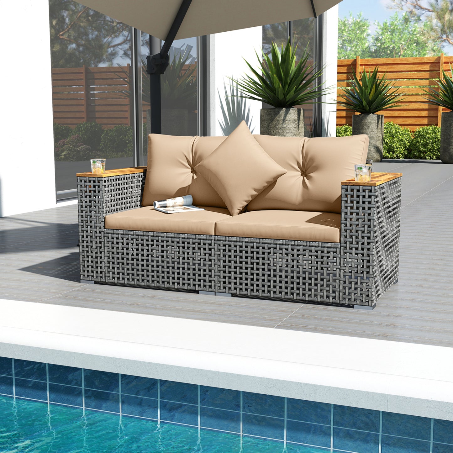 2-Piece Patio Corner Sofa Set, Thick Cushions, Beige Outdoor Sectionals at Gallery Canada