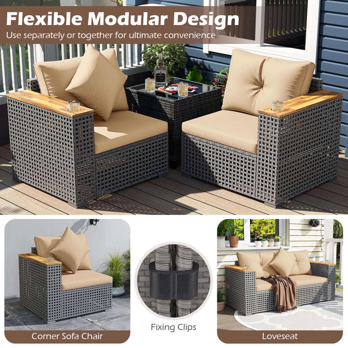 2-Piece Patio Corner Sofa Set, Thick Cushions, Beige Outdoor Sectionals at Gallery Canada