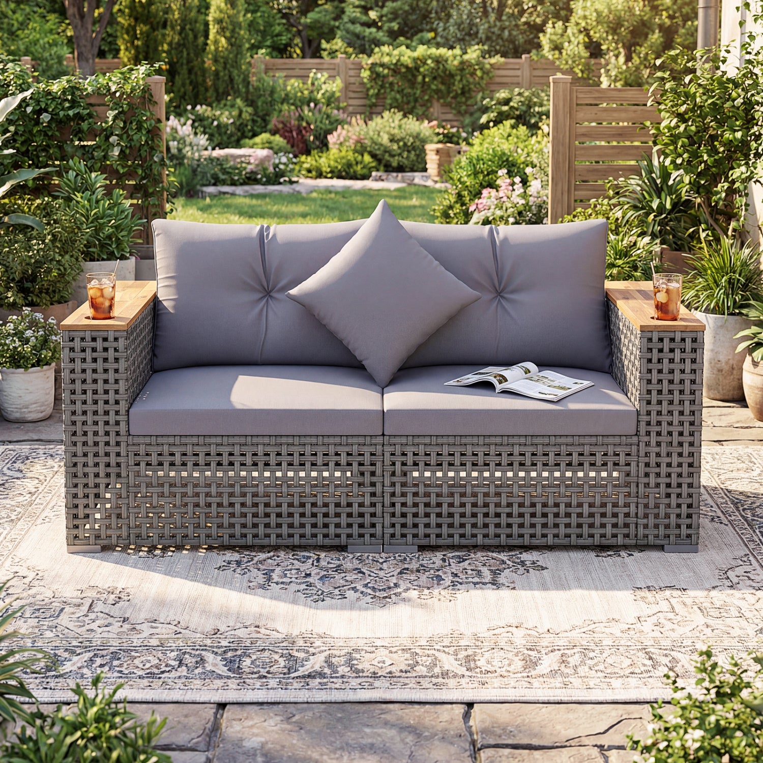 2-Piece Patio Corner Sofa Set, Thick Cushions, Gray Outdoor Sectionals at Gallery Canada