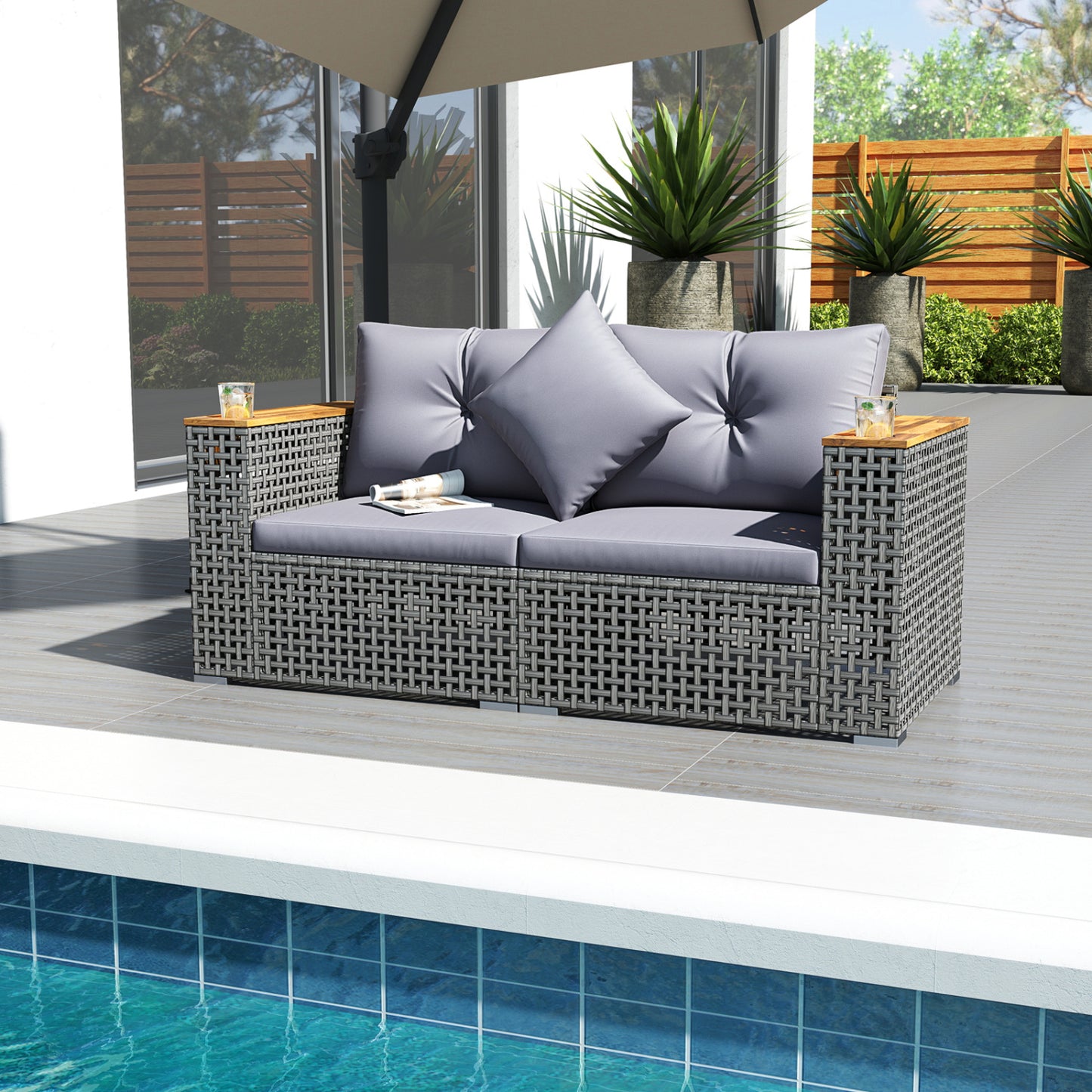 2-Piece Patio Corner Sofa Set, Thick Cushions, Gray Outdoor Sectionals at Gallery Canada