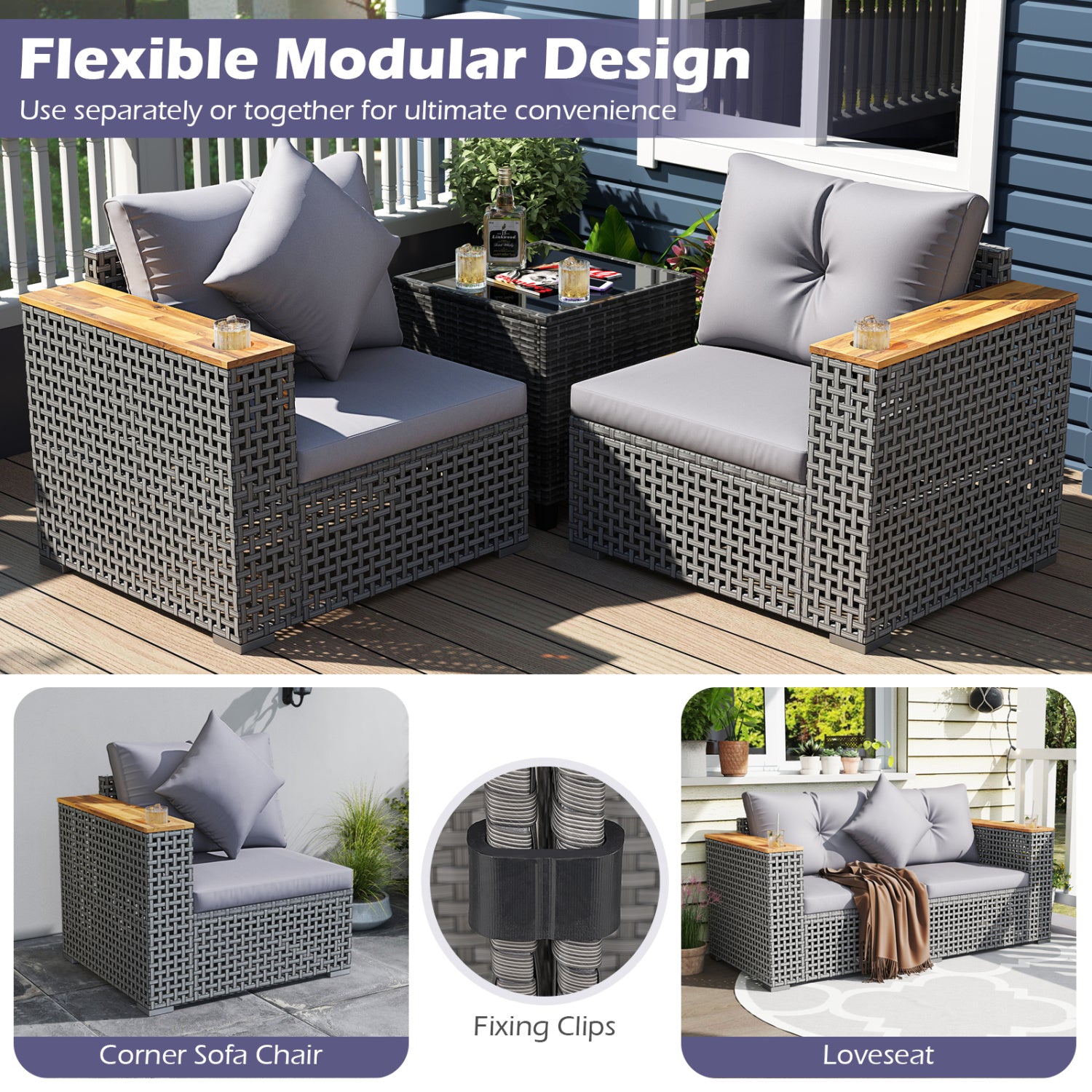 2-Piece Patio Corner Sofa Set, Thick Cushions, Gray Outdoor Sectionals at Gallery Canada