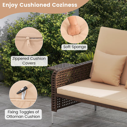 2 Piece Patio Rattan Daybed Wicker Loveseat and Ottoman with Adjustable Backrest, Brown Outdoor Sectionals at Gallery Canada