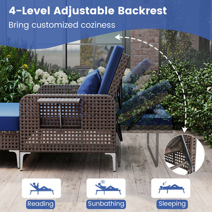 2 Piece Patio Rattan Daybed Wicker Loveseat and Ottoman with Adjustable Backrest, Navy Outdoor Sectionals at Gallery Canada