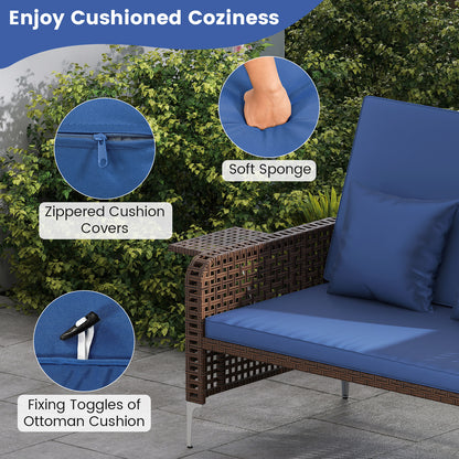 2 Piece Patio Rattan Daybed Wicker Loveseat and Ottoman with Adjustable Backrest, Navy Outdoor Sectionals at Gallery Canada
