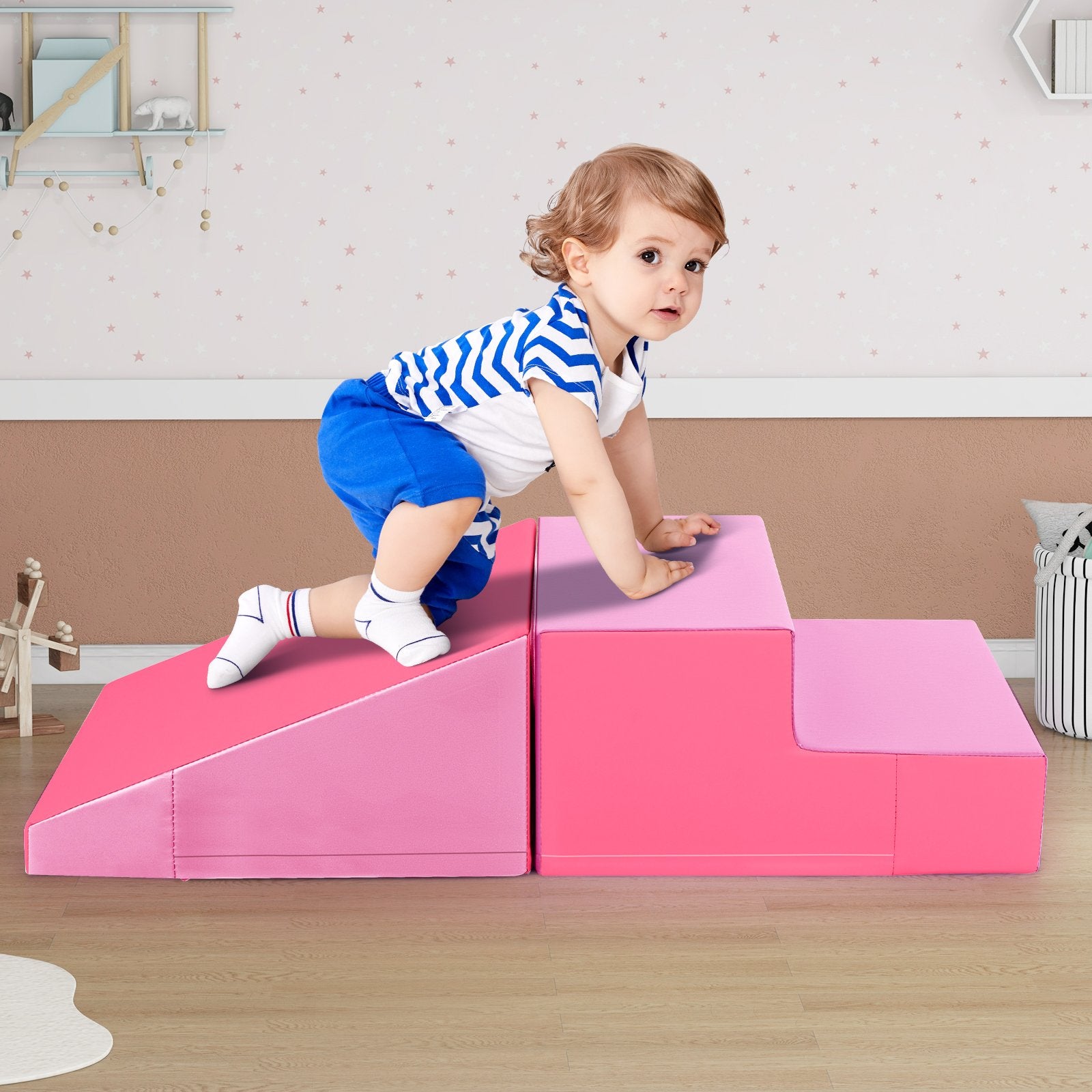 2-Piece Step and Slide Climber for Infants and Toddlers Baby Soft Play Set Foam Blocks, Pink Climbers & Slides at Gallery Canada