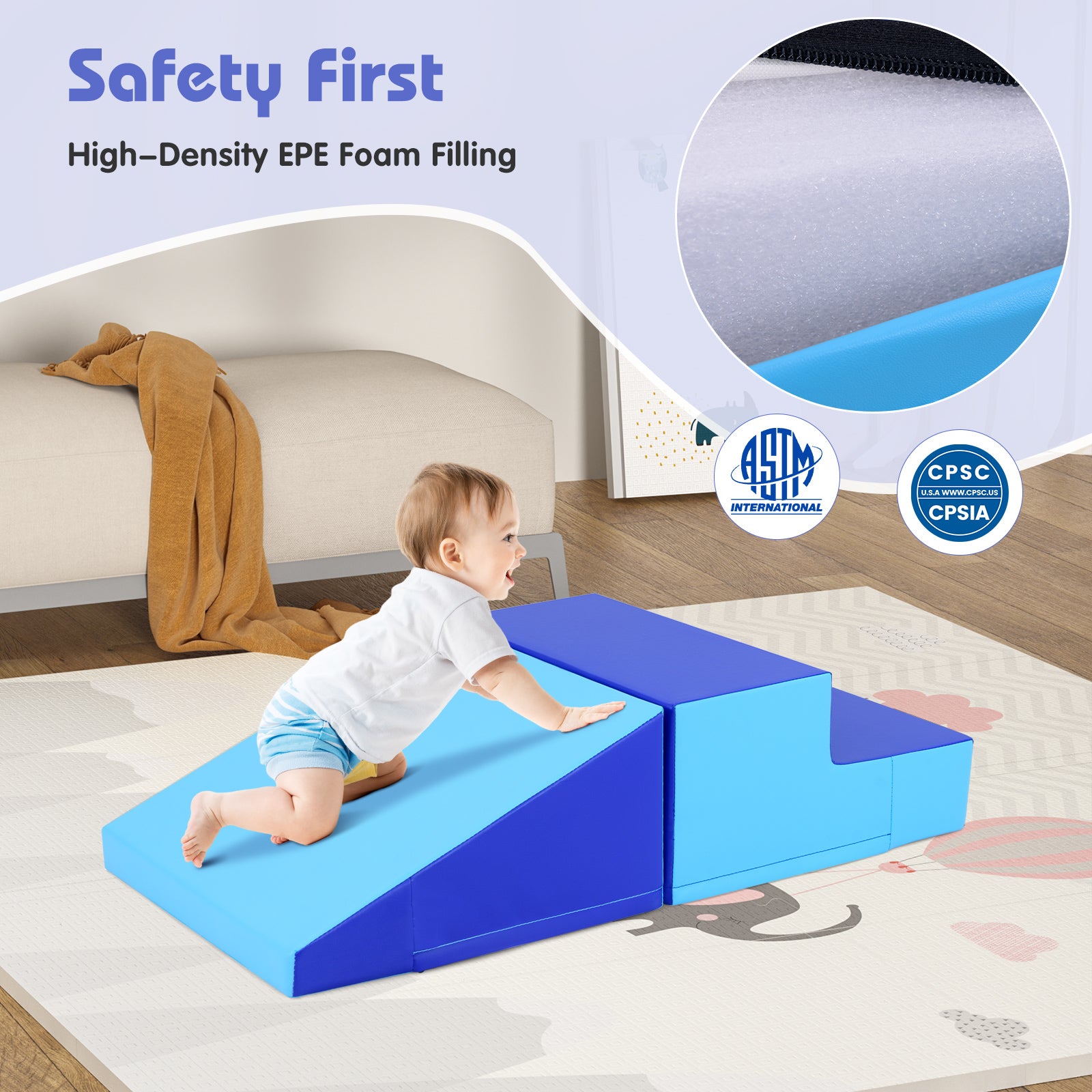2-Piece Step and Slide Climber for Infants and Toddlers Baby Soft Play Set Foam Blocks, Navy Climbers & Slides at Gallery Canada