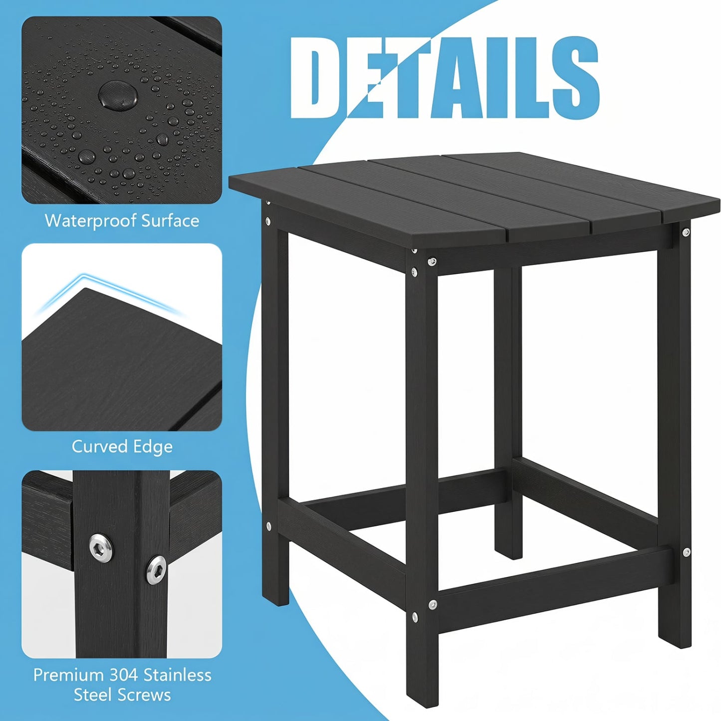 18" Adirondack Side Table, 2-Pieces, Black Patio Coffee Tables at Gallery Canada