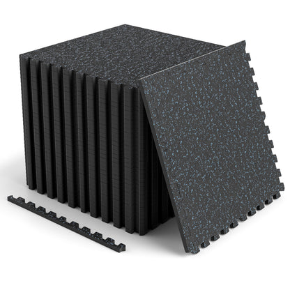 2Pcs 0.39in Thick Rubber Exercise Mat 48 Sq Ft, Black & Blue