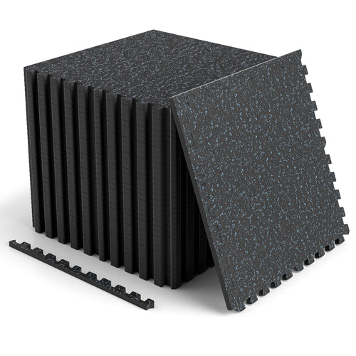 2Pcs 0.39in Thick Rubber Exercise Mat 48 Sq Ft, Black & Blue