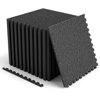 2 Pieces 0.39in Thick Rubber Exercise Mat, 48 Sq Ft, Black & Gray