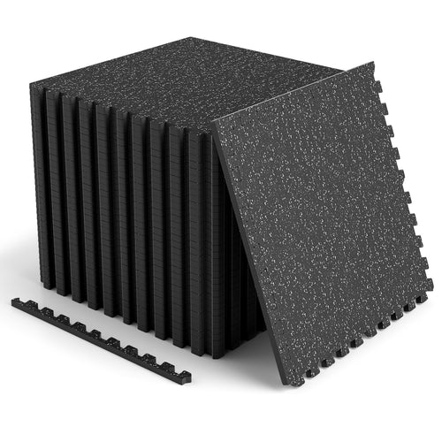 2 Pieces 0.39in Thick Rubber Exercise Mat, 48 Sq Ft, Black & Gray