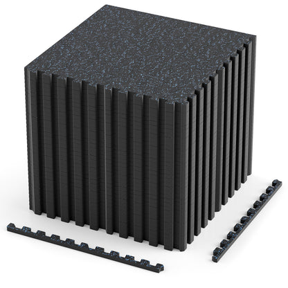 0.39 Inch Thick Rubber Exercise Mat, 140 Sq Ft, Black & Blue