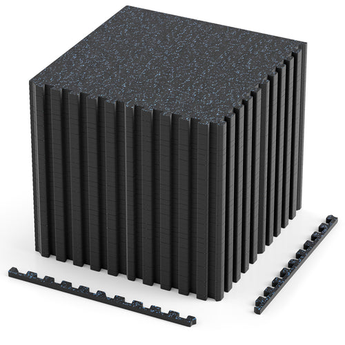 2 Pcs 0.55-Inch Thick Rubber Exercise Mat, 70 Sq Ft, Black & Blue