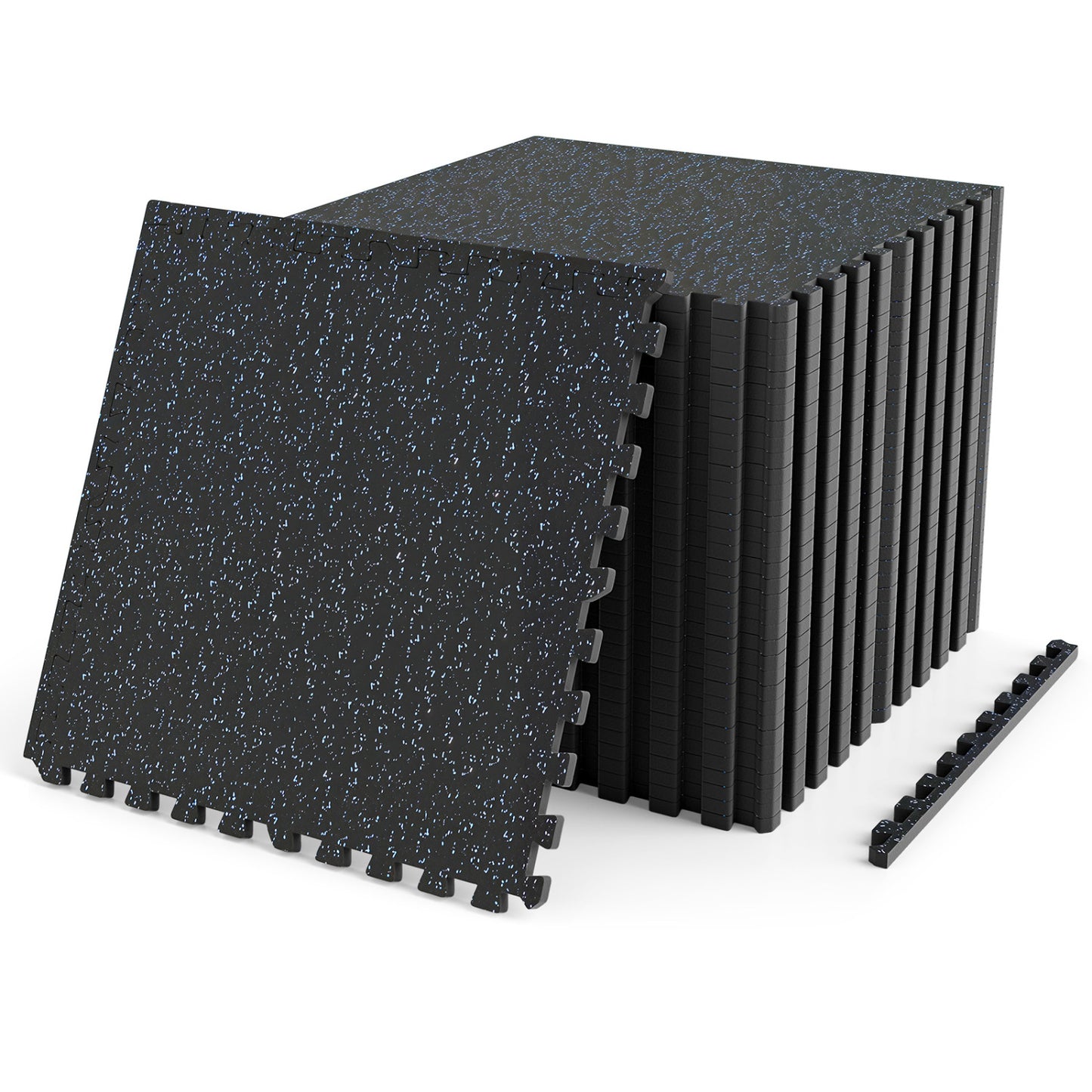 2 Pcs 0.55in Thick Rubber Exercise Mat 96 Sq Ft, Black & Blue