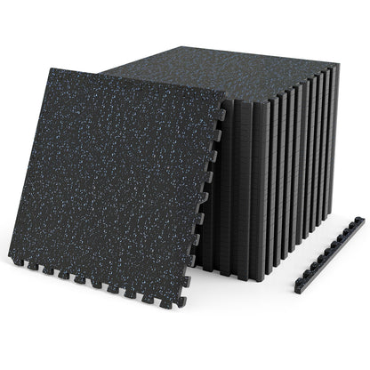 2 Pcs 0.55in Thick Rubber Exercise Mat 96 Sq Ft, Black & Blue