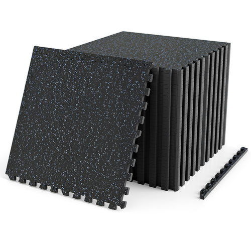 2 Pcs 0.55in Thick Rubber Exercise Mat 96 Sq Ft, Black & Blue