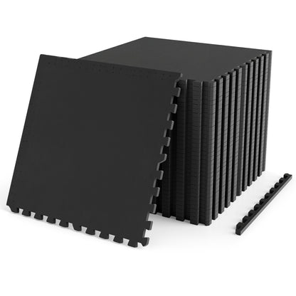 2 Pieces 0.55" Thick Rubber Exercise Mat 96 Sq Ft, Black