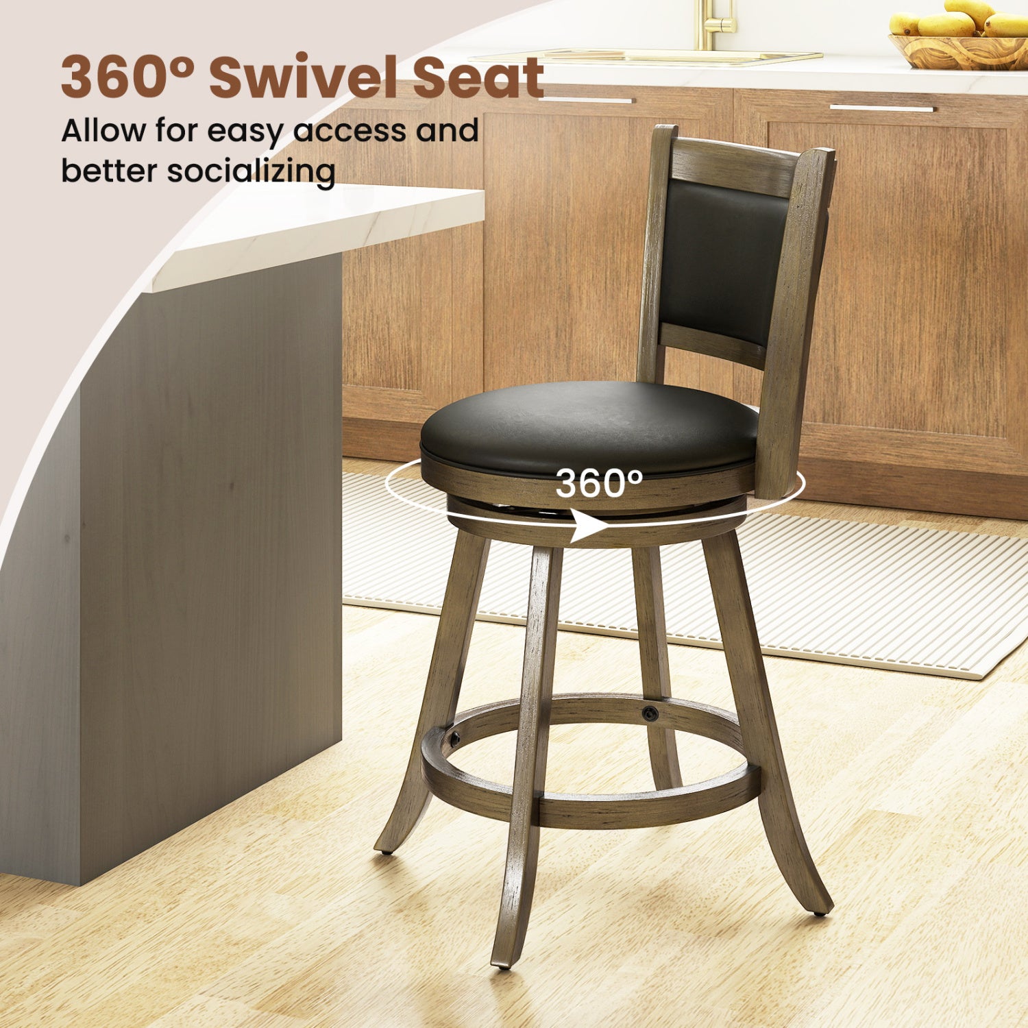 24 Inch Swivel Counter Stool, Upholstered Seat, Gray Bar Stools at Gallery Canada