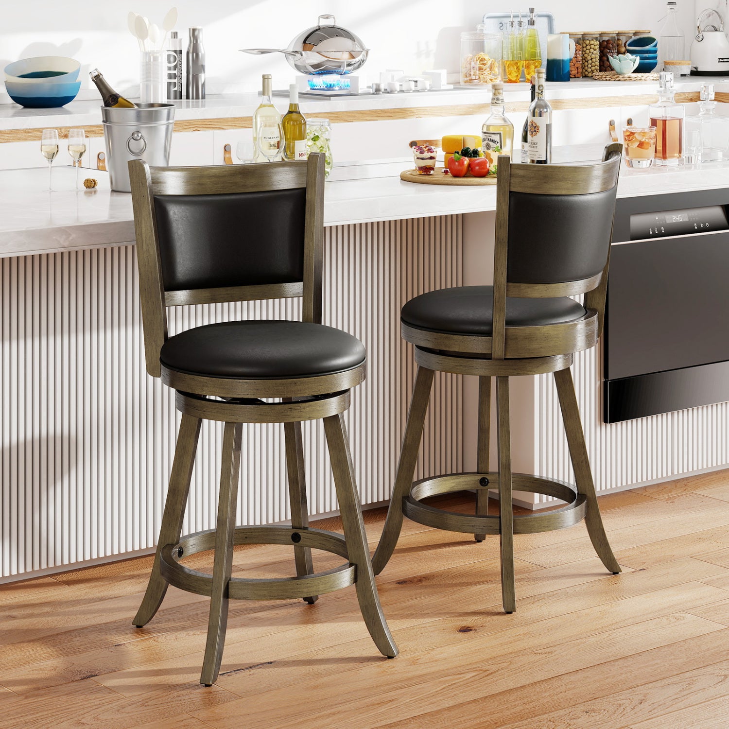 24 Inch Swivel Counter Stool, Upholstered Seat, Gray Bar Stools at Gallery Canada