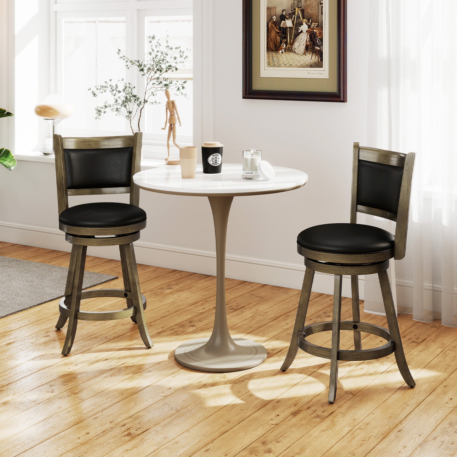 24 Inch Swivel Counter Stool, Upholstered Seat, Gray Bar Stools at Gallery Canada